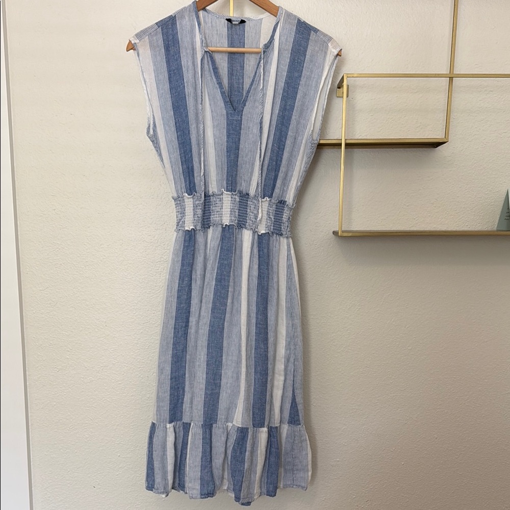 Rails Blue and White Ruffled Tiered Midi Dress